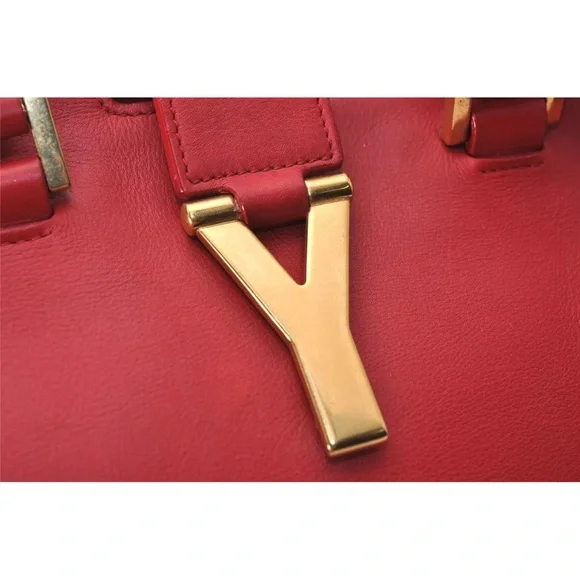 YVES SAINT LAURENT Cabas 2Way Shoulder Tote Bag Leather Red - Picture 8 of 11